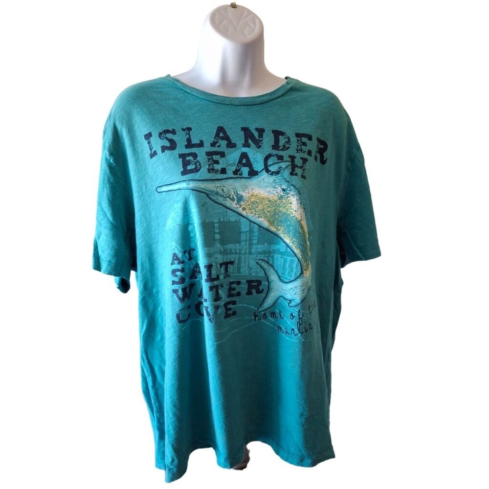 Islander Beach Graphic TShirt L Teal Dolphin Salt Water Cove Streetwear Grunge